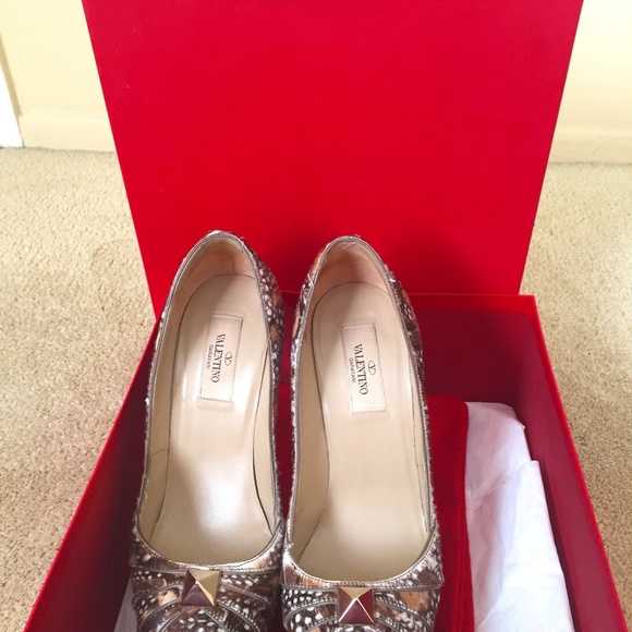 Valentino Round Toe Platform Printed Brown Pump Shoe With Stud Rockstud 38 - Picture 2 of 12